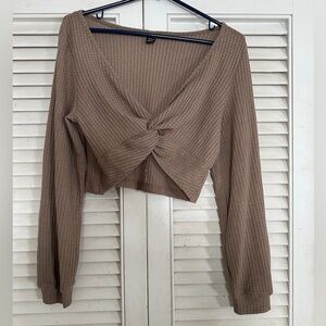 SHEIN Brown Knotted Crop Top